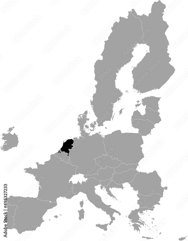 Fototapeta premium Black Map of Netherlands within the gray map of European Union