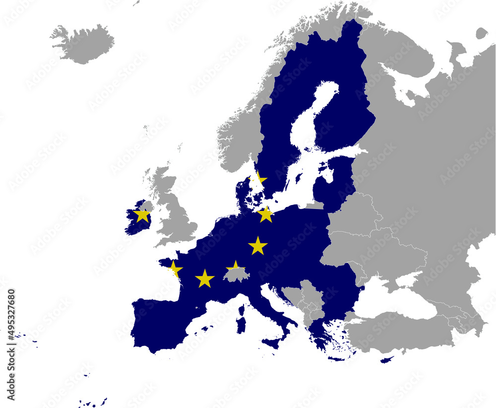 Obraz premium Map of European Union with European Union flag within the gray map of European continent
