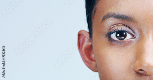 Were finally seeing eye to eye. Closeup beauty shot of a young womans eye.