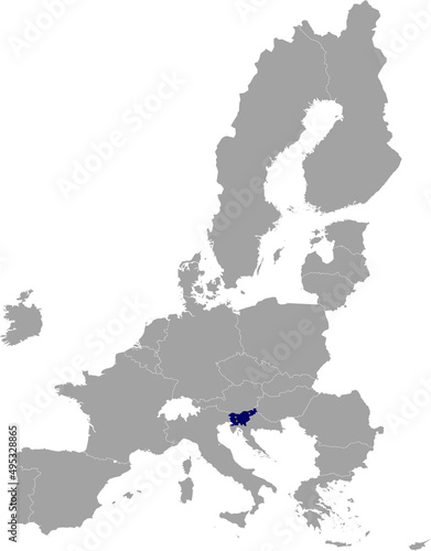 Map of Slovenia with European union flag within the gray map of European Union countries