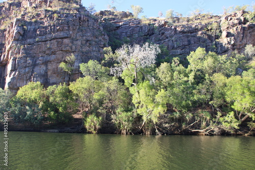 Cruising on the Katherine River through the Katherine Gorge in the Nitmiluk National Park in Australia's Northern Territory.