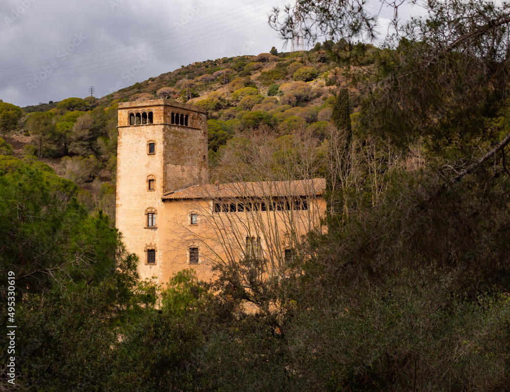 La Torre Pallaresa, Renaissance tower in valley above Santa Coloma de Gramanet, city in province of Barcelona, historical heritage of Spain
