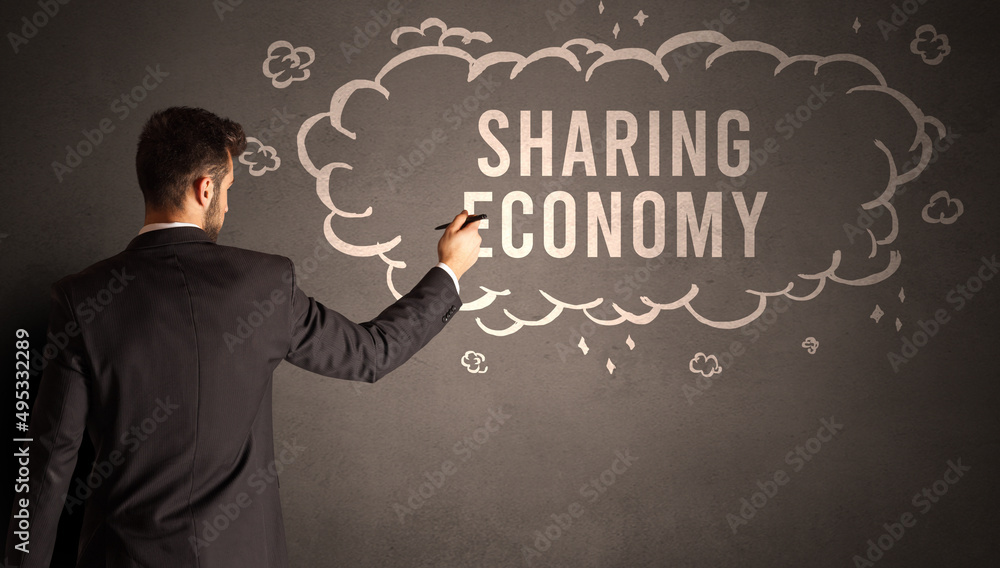 businessman drawing a cloud with inscription businessman drawing a cloud with inscription
