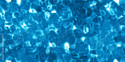 Seamless realistic water caustics ripples and waves tileable texture. Crystal clear blue refreshing swimming pool, fountain, pond or lake. Summer background. A high resolution 3D rendering.
