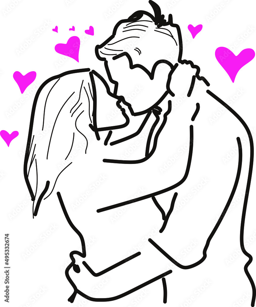 Obraz premium illustration vektor graphic of couple romantic kiss line art perfect for simple design, valentine gift cover or any gift cover for your partner girlfriend boyfriend and kind of romantic design