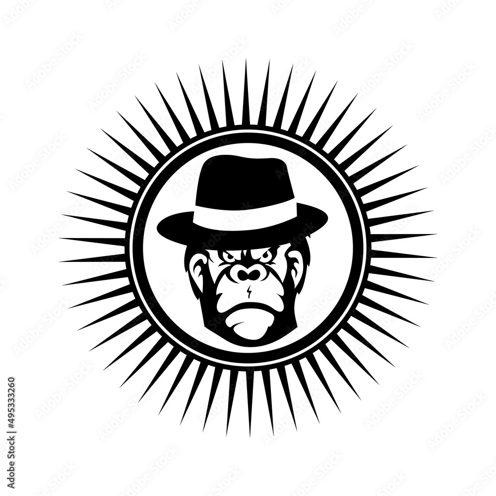 Gorila Head With Hat Logo Design Template. Gorila Head With Hat Logo Design Template.