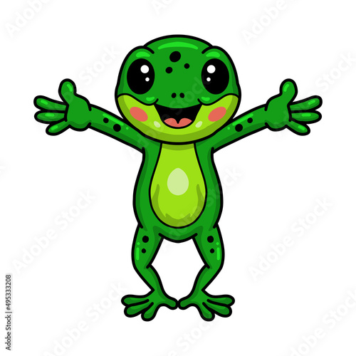Cute little frog cartoon raising hands