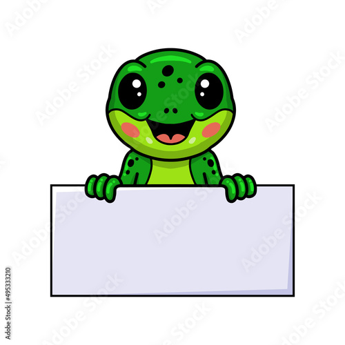 Cute little frog cartoon with blank sign
