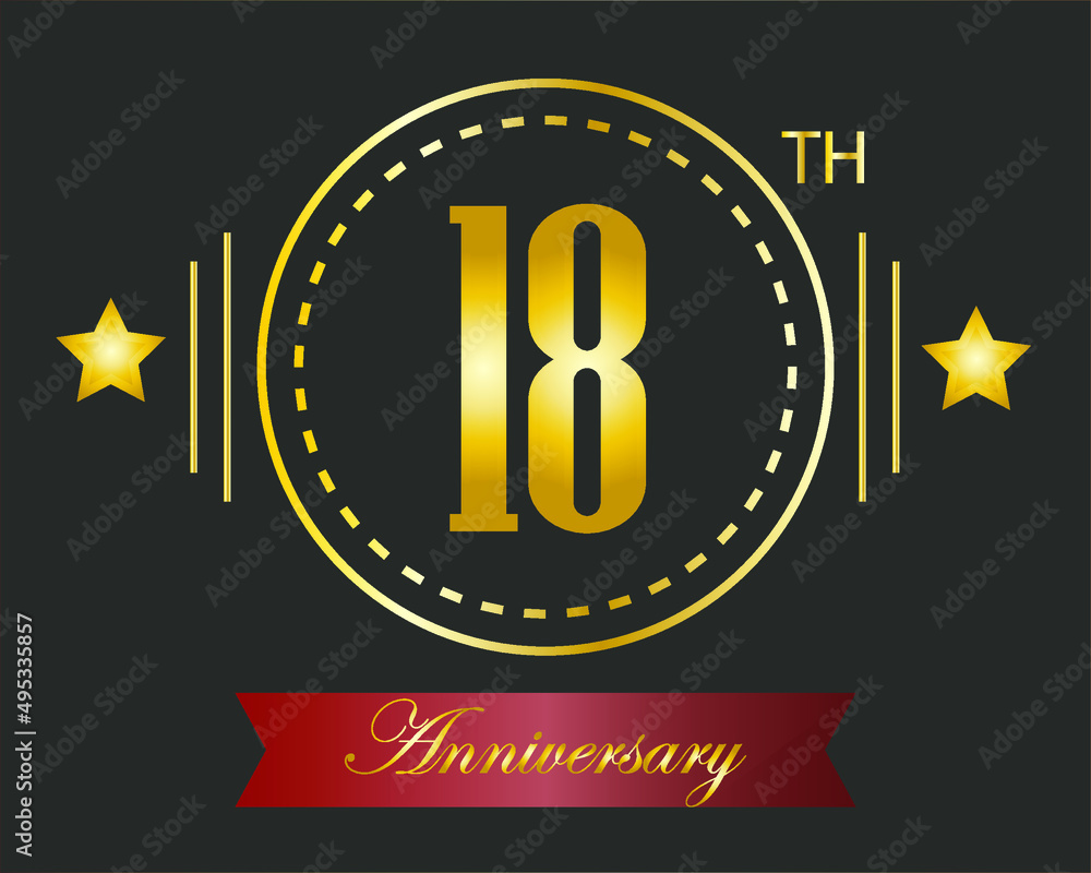 18th golden anniversary logo with ring and star golden. vector ...