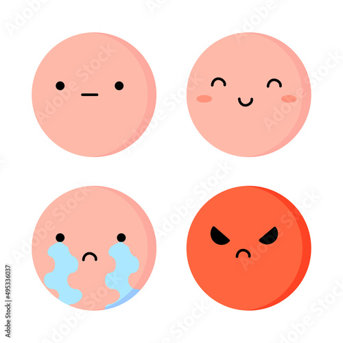Doodle different cartoon emoticons. Love concept. Happy face. Sad face. Vector illustration. stock image. 