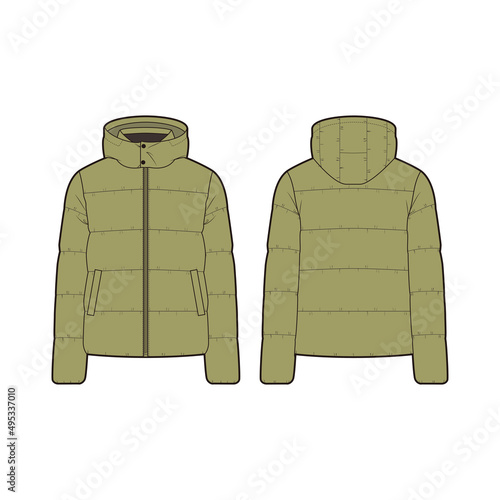 Men's  Down Jacket Flat Template / Illustrator CC