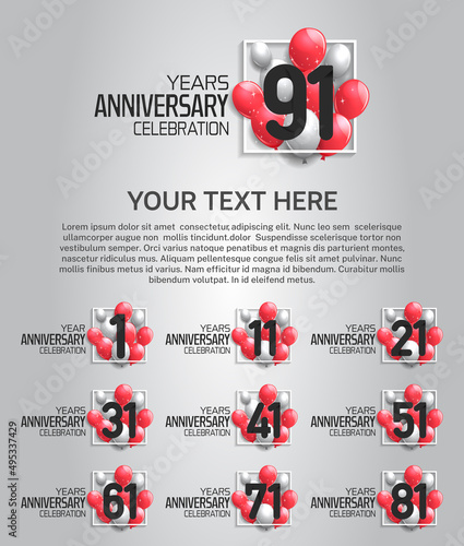 set anniversary logotype premium collection black color with balloons on white background