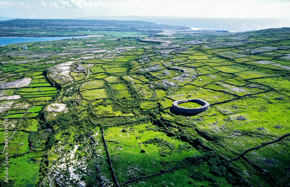Dun Eoghanachta Bronze Age stone fort (cashel) in the limestone landscape of Inishmore, largest of the Aran Islands, Galway Bay