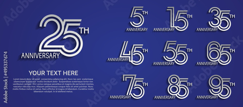set anniversary logotype premium collection silver color with double line on blue background