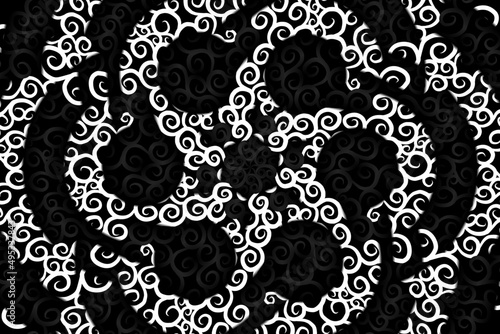 seamless Black and white caleidoscope gradient flower art pattern of indonesian traditional tenun batik ethnic dayak ornament for wallpaper ads background sticker or clothing 