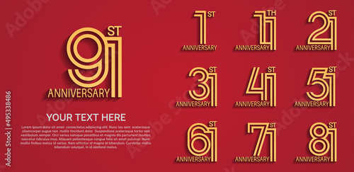 set anniversary logotype premium collection golden color with double line on red background