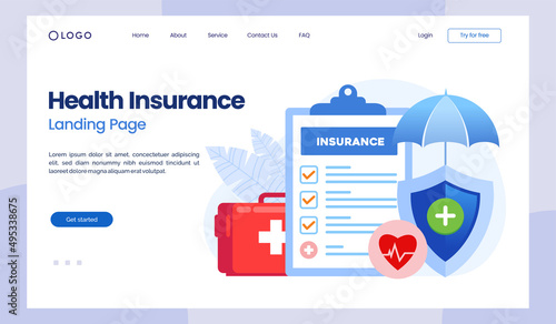 Health insurance, health insurance, protection concept, umbrella, healthcare, landing page flat illustration vector landing page