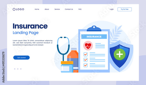 Insurance, health insurance, medical, protection concept, umbrella, healthcare, landing page flat illustration vector landing page