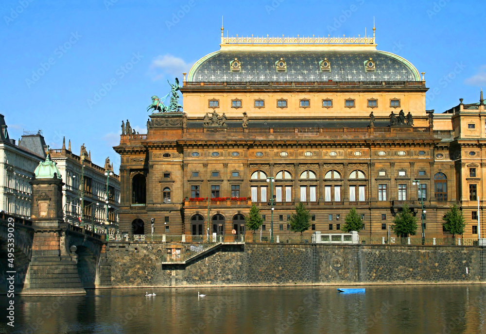 Fototapeta premium The National Theater in Europe, the state of the Czechia. Unesco. The biggest monument. The National Theater in Prague opened for the first time in 1881, resp. after a fire again in 1883. The building