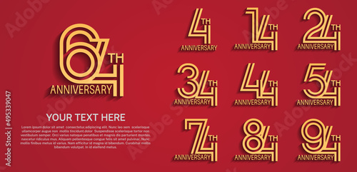 set anniversary logotype premium collection golden color with double line on red background