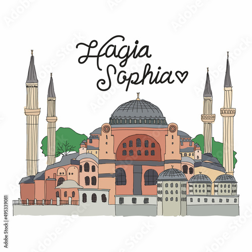 Hagia Sophia Turkey Handrawn Vector Illustration