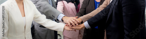 Wallpaper Mural Group of business team harmony with man and woman joining hands stack together in enterprise for victory and success, teamwork of partnership with meeting and cheering, deal and agreement. Torontodigital.ca