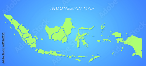 Illustration vector graphic of Indonesian Map with green land and blue ocean background. good for social media ads  businnes  banner  and many more