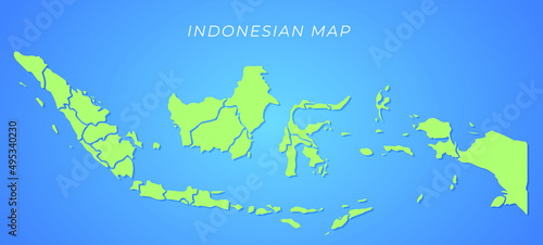 Illustration vector graphic of Indonesian Map with green land and blue ocean background. good for social media ads, businnes, banner, and many more