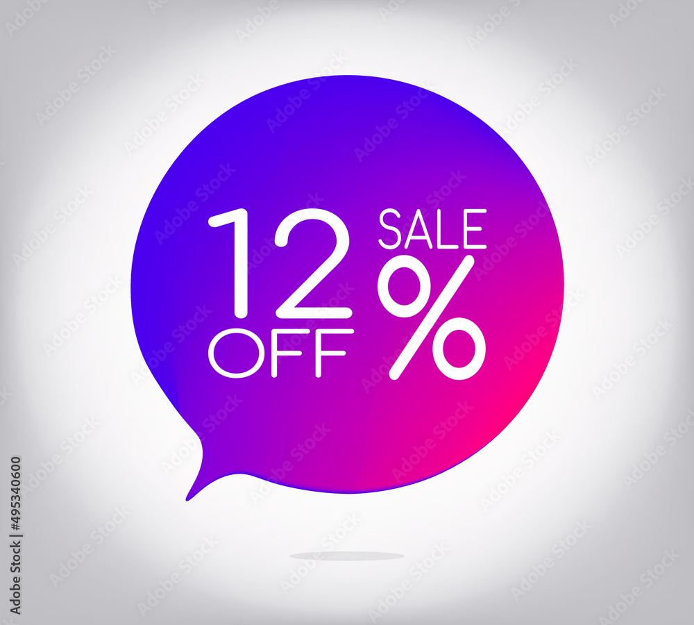 12% off gray gradient banner. Vector illustration label, colorful gradient label design or color transition for your modern design discount campaign promotion 12% off gray gradient banner. Vector illustration label, colorful gradient label design or color transition for your modern design discount campaign promotion