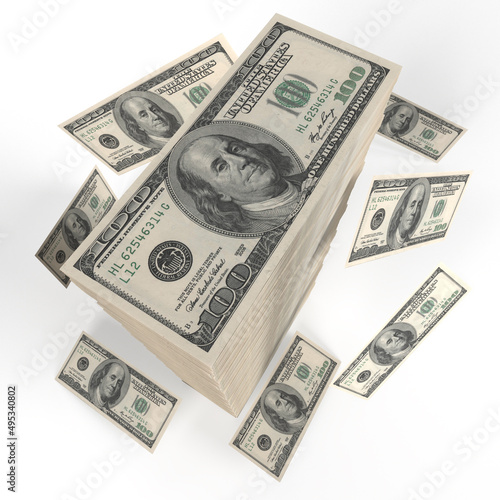 Banknotes Dollars and Dollars stack. money saving, profit, investment, reward concept. 3D rendering