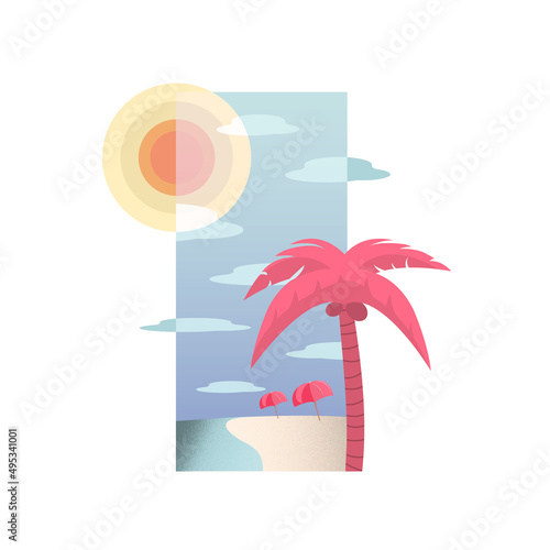 Vector. Paisaje de playa en vertical.