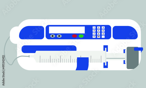 Infusion pump illustration. Syringe pump illustration for Intravenous infusion (IV)