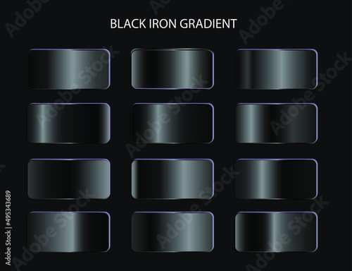 Shiny black iron metallic gradient set collection design element
