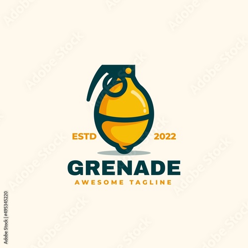 Vector Logo Illustration Grenade Simple Mascot Style.