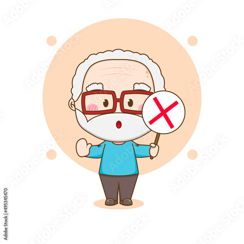 Cute grand father holding wrong sign cartoon character