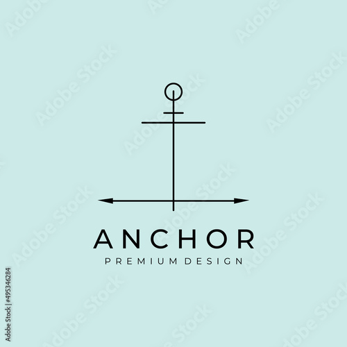 Simple Anchor Boat Ship Nautical Line Art Logo Vector Illustration Template Icon