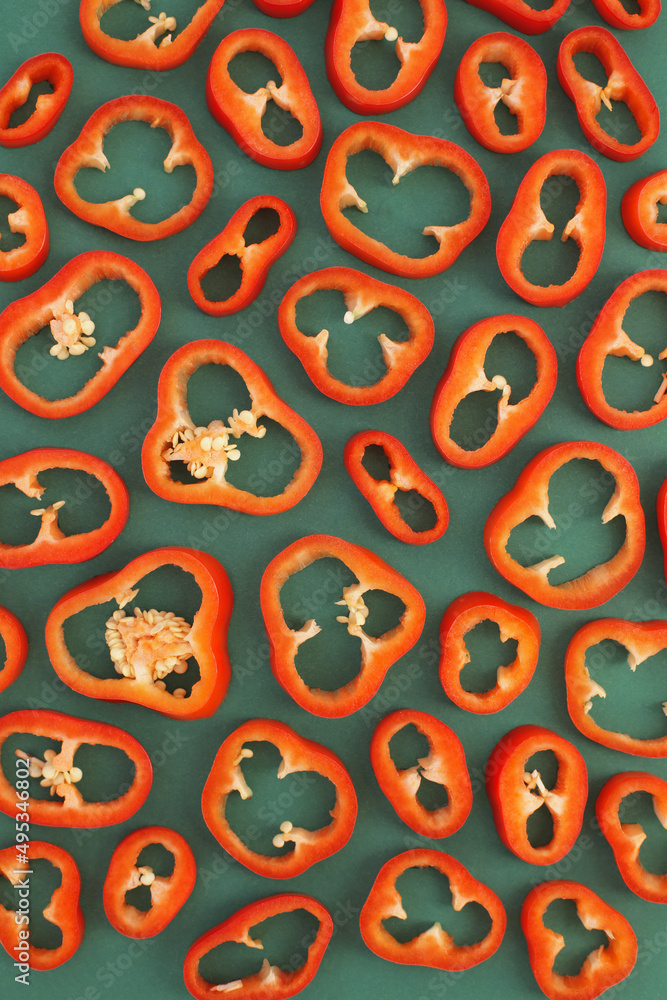 .Red pepper slices .Red pepper slices