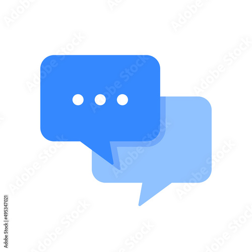 Flat vector illustration of two chat bubble intersect each other. Suitable for online chat message service logo, group discussion forum, and social media chat bubble icon.