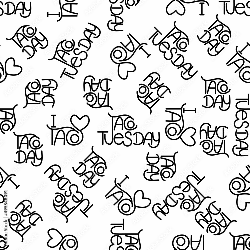 Obraz premium Seamless pattern with tacos text on background. Vector mexican banner.