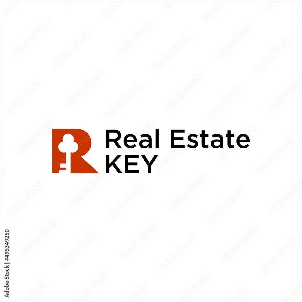 R logo and key icon for real estate logotype R logo and key icon for real estate logotype