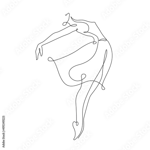 Woman Ballerina Continuous Line Drawing. Abstract Female Figure Dance Pose One Line Drawing. Woman Dancer Minimalist Concept, Abstract Drawing. Ballet Modern Contemporary Art Concept. Vector EPS 10