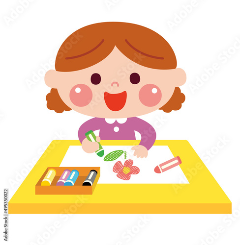 お絵描きをする女の子