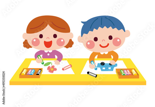 お絵描きをする子どもたち