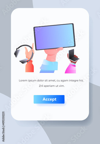mix race hands using different gadgets digital addiction social media communication concept