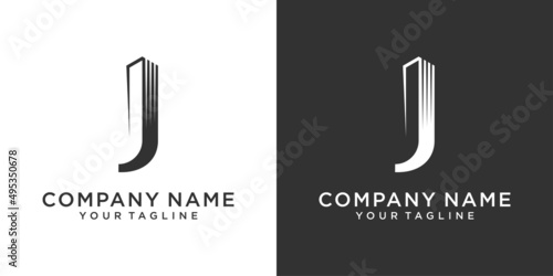 Initial letter J with building vector logo design