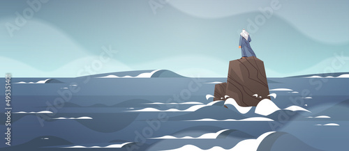 desperate arab businessman floating on iceberg financial crisis risk management debt loan business danger concept