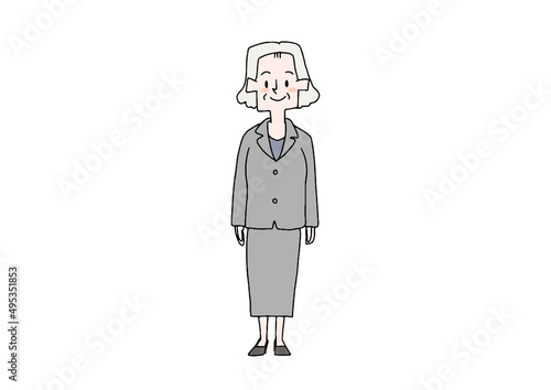 会社を経営する高齢女性　コミカルな手書きの人物　ベクター、線画にカラー