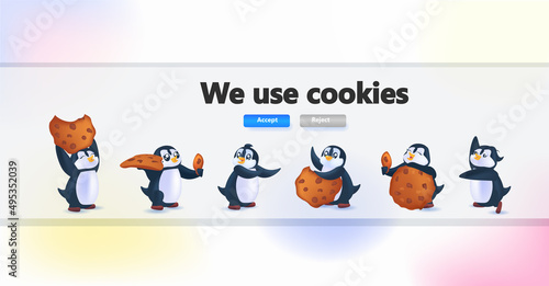 penguins holding cookie protection of personal information internet web pop up we use cookies policy notification