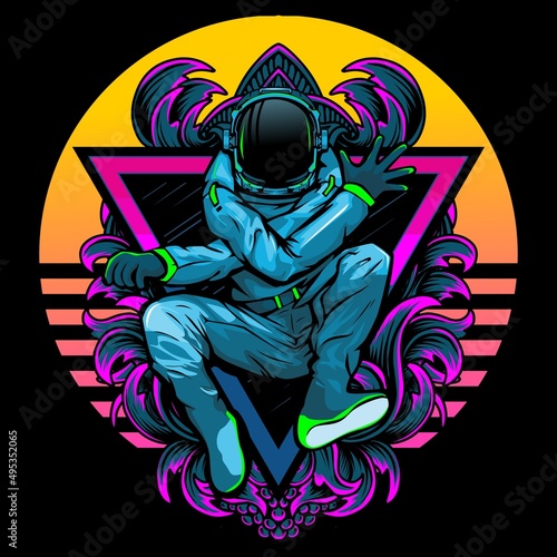 Vector illustration of astronaut character doing street dance