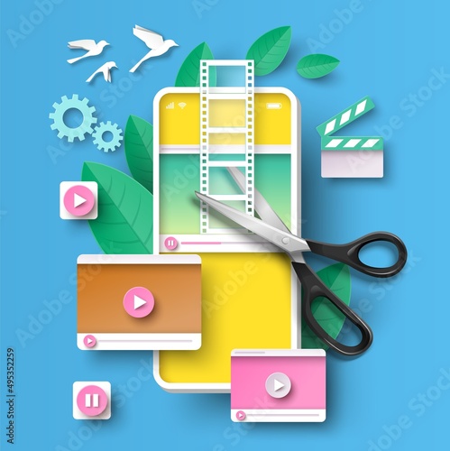 Mobile video content editing application 3d vector